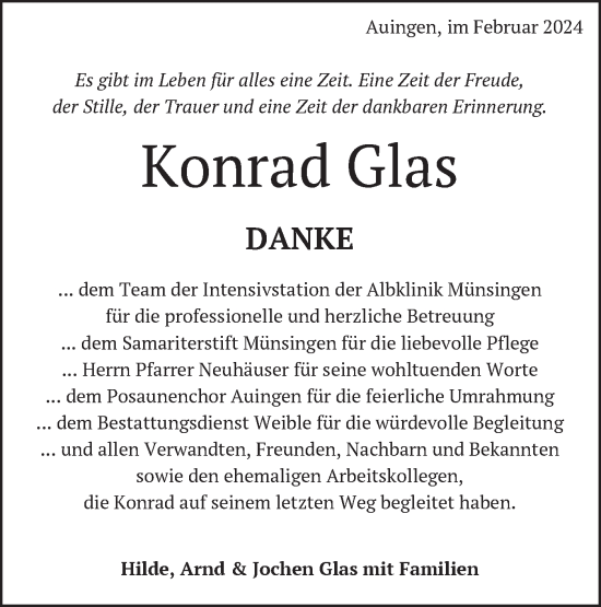 Traueranzeige von Konrad Glas von Alb-Bote/Metzinger-Uracher Volksblatt