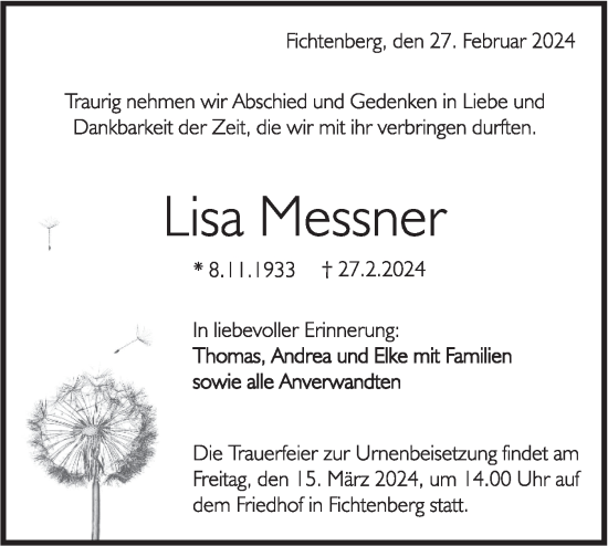 Traueranzeige von Lisa Messner von Rundschau Gaildorf