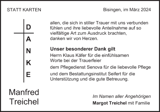 Traueranzeige von Manfred Treichel von SÜDWEST PRESSE Zollernalbkreis/Hohenzollerische Zeitung