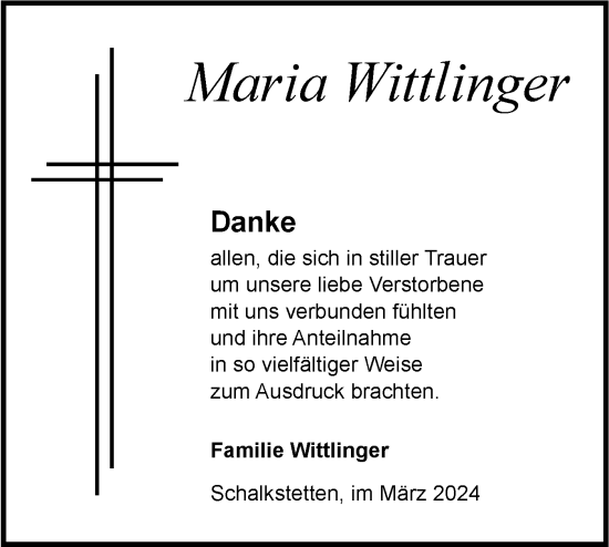 Traueranzeige von Maria Wittlinger von Geislinger Zeitung