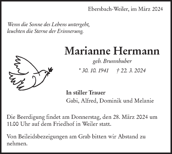 Traueranzeige von Marianne Hermann von NWZ Neue Württembergische Zeitung