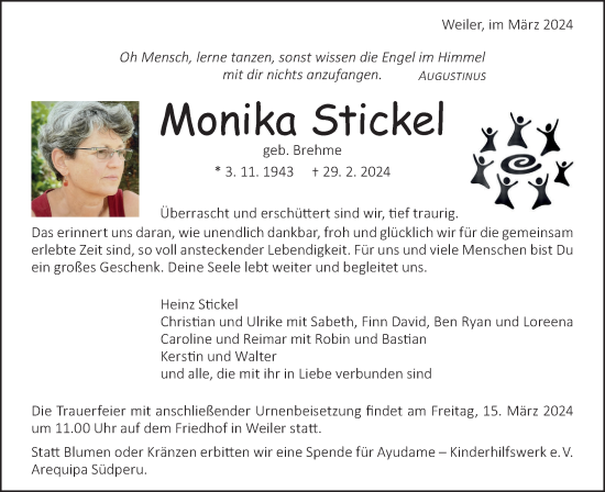 Traueranzeige von Monika Stickel von Geislinger Zeitung