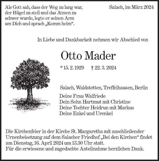 Traueranzeige von Otto Mader von NWZ Neue Württembergische Zeitung