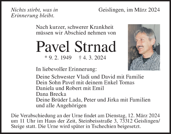 Traueranzeige von Pavel Strnad von Geislinger Zeitung