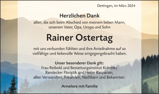 Traueranzeige von Rainer Ostertag von SÜDWEST PRESSE/SÜDWEST PRESSE