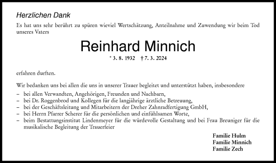 Traueranzeige von Reinhard Minnich von Hohenloher Tagblatt