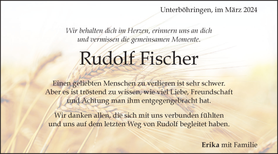 Traueranzeige von Rudolf Fischer von Geislinger Zeitung