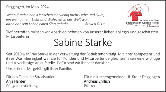 Traueranzeige von Sabine Starke von Geislinger Zeitung