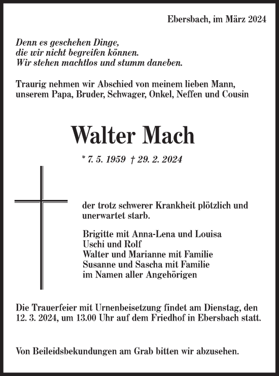 Traueranzeige von Walter Mach von NWZ Neue Württembergische Zeitung