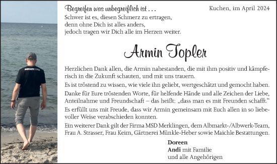 Traueranzeige von Armin Topler von Geislinger Zeitung