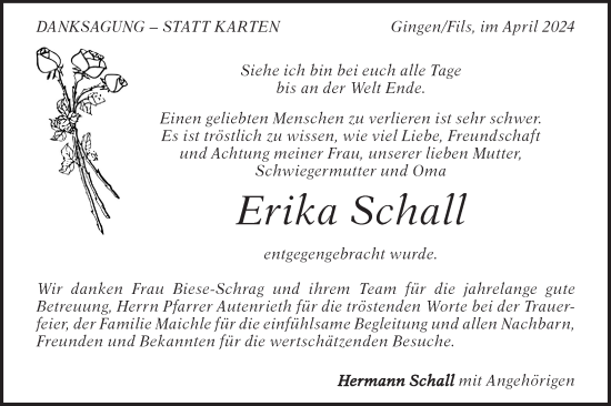 Traueranzeige von Erika Schall von Geislinger Zeitung