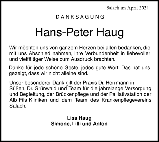 Traueranzeige von Hans-Peter Haug von NWZ Neue Württembergische Zeitung