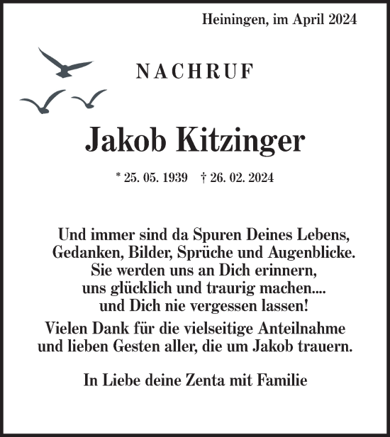 Traueranzeige von Jakob Kitzinger von NWZ Neue Württembergische Zeitung/Geislinger Zeitung