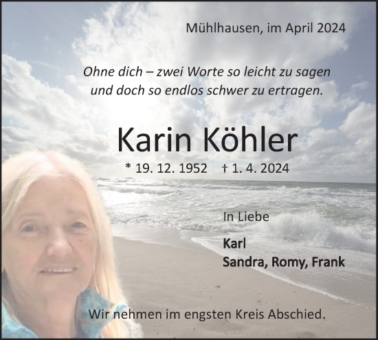 Traueranzeige von Karin Köhler von Geislinger Zeitung