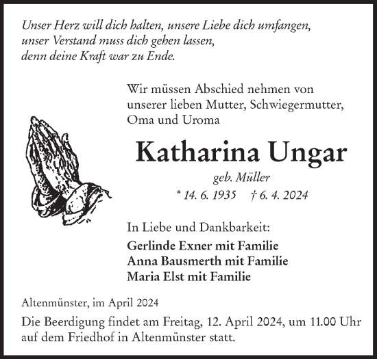 Traueranzeige von Katharina Ungar von Hohenloher Tagblatt