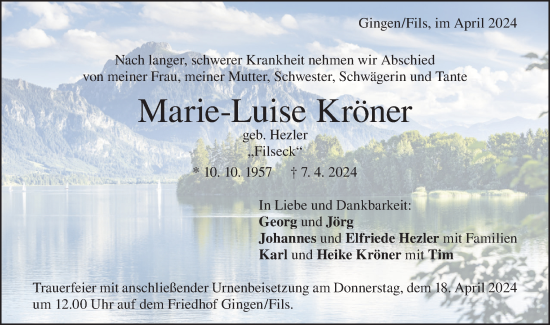 Traueranzeige von Marie-Luise Kröner von Geislinger Zeitung