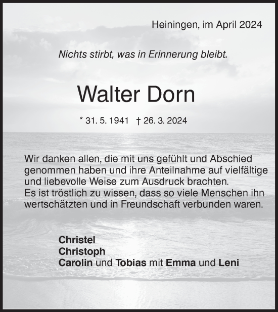 Traueranzeige von Walter Dorn von NWZ Neue Württembergische Zeitung