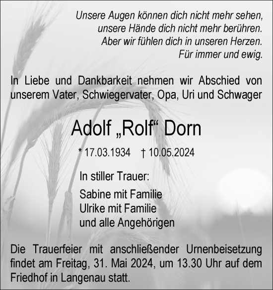 Traueranzeige von Adolf Dorn von NWZ Neue Württembergische Zeitung