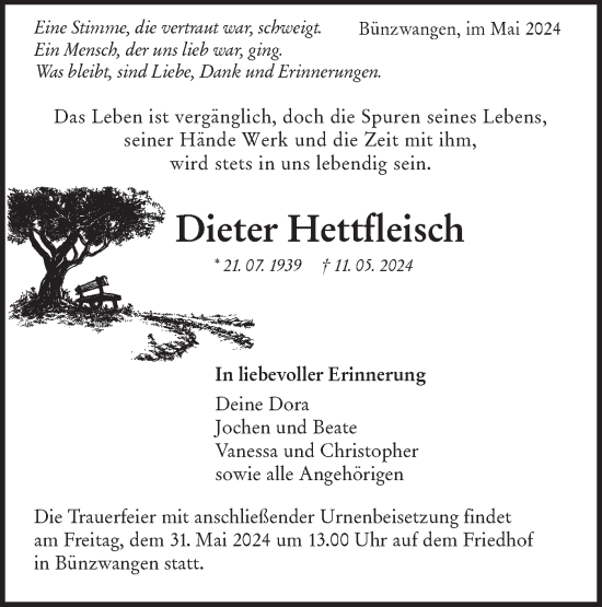 Traueranzeige von Dieter Hettfleisch von NWZ Neue Württembergische Zeitung