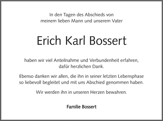 Traueranzeige von Erich Karl Bossert von Geislinger Zeitung