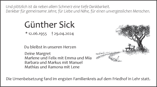 Traueranzeige von Günther Sick von SÜDWEST PRESSE Ausgabe Ulm/Neu-Ulm