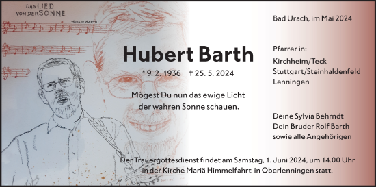 Traueranzeige von Hubert Barth von Alb-Bote/Metzinger-Uracher Volksblatt