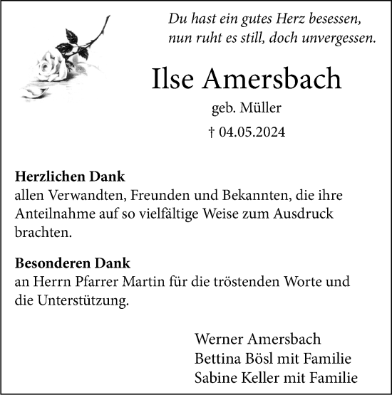 Traueranzeige von Ilse Amersbach von SÜDWEST PRESSE Ausgabe Ulm/Neu-Ulm