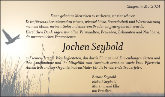 Traueranzeige von Jochen Seybold von Geislinger Zeitung