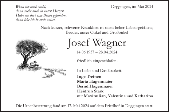 Traueranzeige von Josef Wagner von Geislinger Zeitung