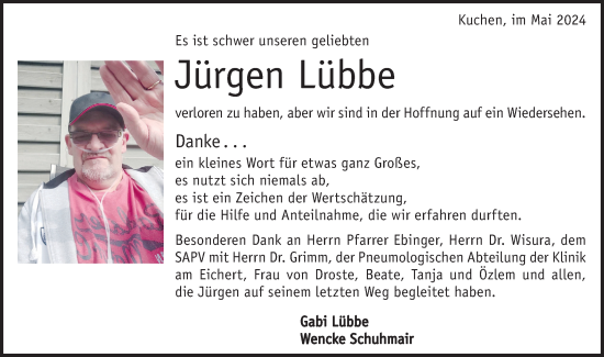 Traueranzeige von Jürgen Lübbe von Geislinger Zeitung