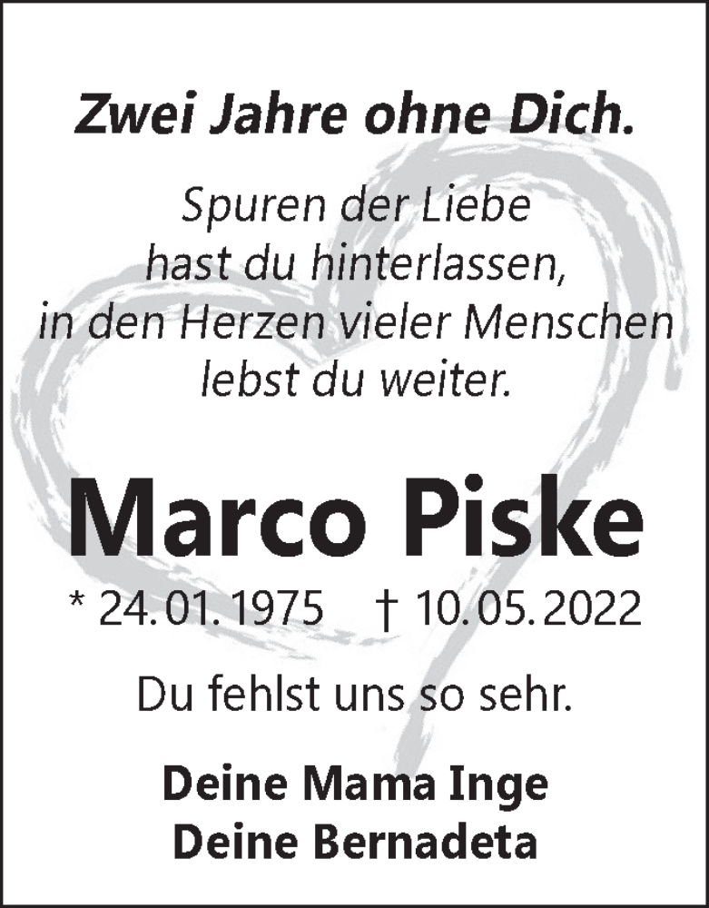  Traueranzeige für Marco Piske vom 10.05.2024 aus Haller Tagblatt