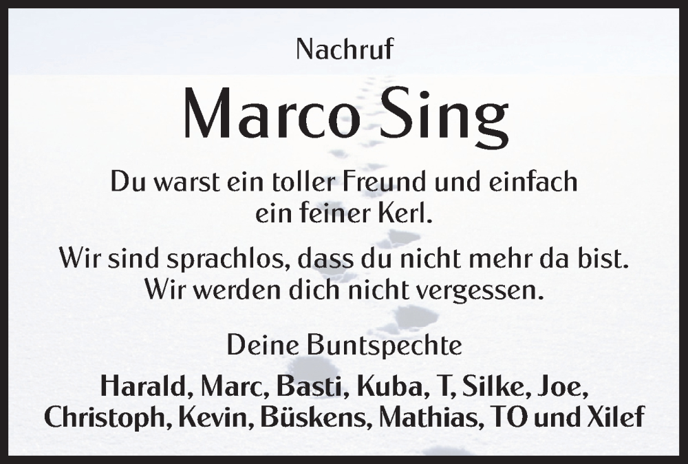  Traueranzeige für Marco Sing vom 28.05.2024 aus Haller Tagblatt