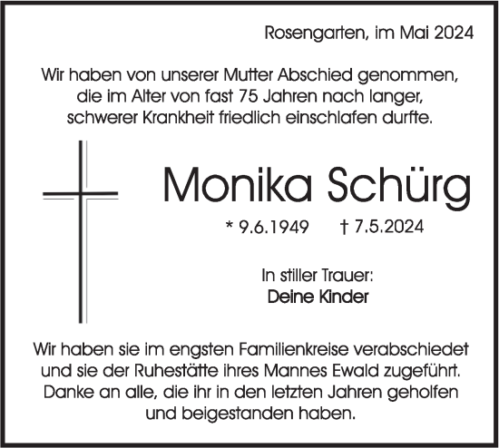 Traueranzeige von Monika Schürg von Haller Tagblatt