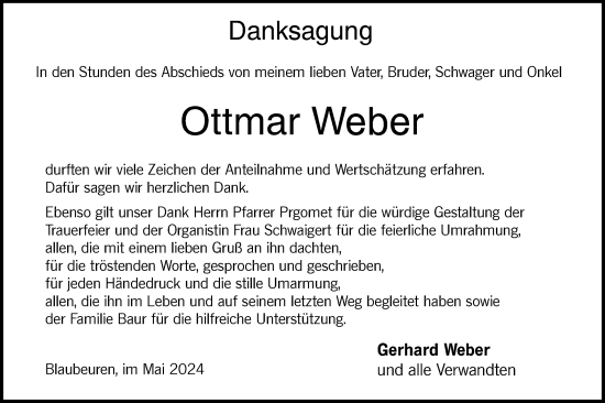 Traueranzeige von Ottmar Weber von Das Blaumännle