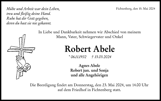 Traueranzeige von Robert Abele von Rundschau Gaildorf