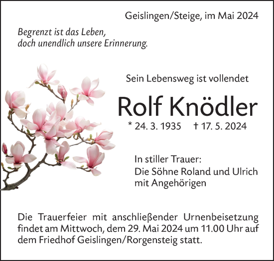 Traueranzeige von Rolf Knödler von Geislinger Zeitung