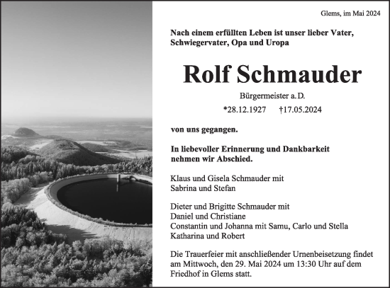 Traueranzeige von Rolf Schmauder von Alb-Bote/Metzinger-Uracher Volksblatt