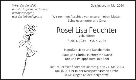 Traueranzeige von Rosel Lisa Feuchter von Geislinger Zeitung