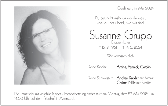 Traueranzeige von Susanne Grupp von Geislinger Zeitung