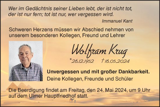 Traueranzeige von Wolfram Krug von SÜDWEST PRESSE Ausgabe Ulm/Neu-Ulm