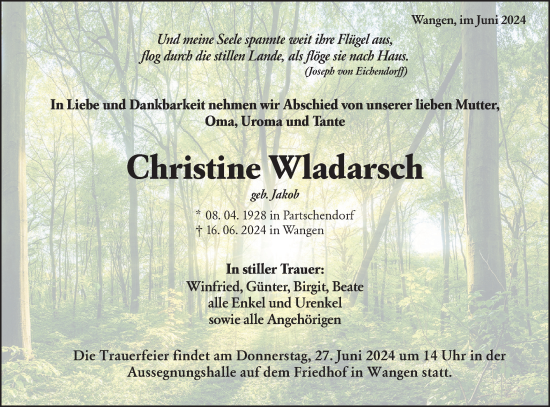 Traueranzeige von Christine Wladarsch von NWZ Neue Württembergische Zeitung