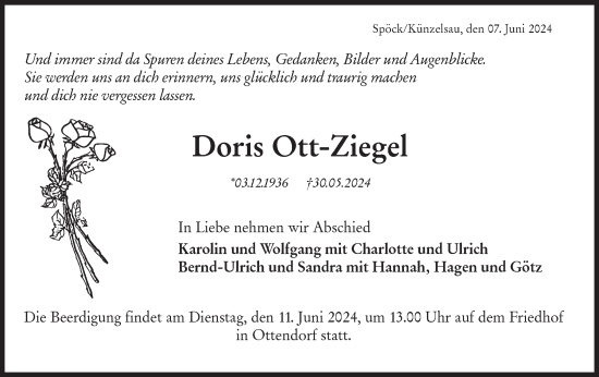 Traueranzeige von Doris Ott-Ziegel von Rundschau Gaildorf