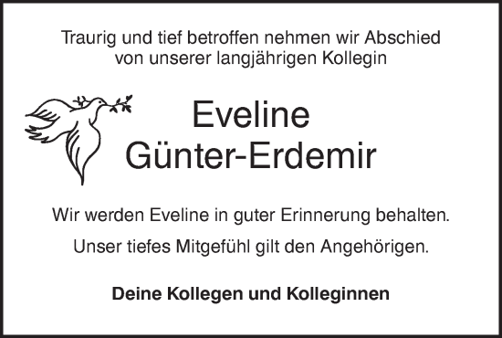 Traueranzeige von Eveline Günter-Erdemir von Ehinger Tagblatt