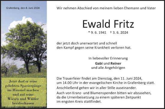 Traueranzeige von Ewald Fritz von Alb-Bote/Metzinger-Uracher Volksblatt