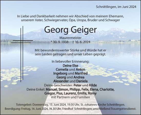 Traueranzeige von Georg Geiger von NWZ Neue Württembergische Zeitung/Geislinger Zeitung