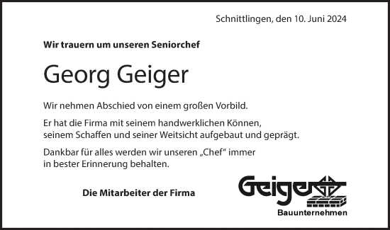 Traueranzeige von Georg Geiger von NWZ Neue Württembergische Zeitung/Geislinger Zeitung