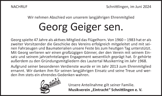 Traueranzeige von Georg Geiger von Geislinger Zeitung