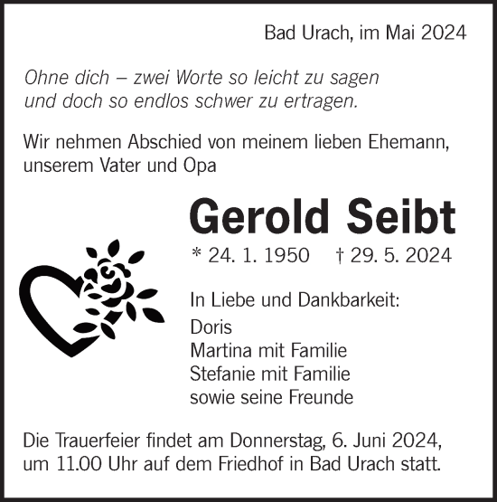 Traueranzeige von Gerold Seibt von Alb-Bote/Metzinger-Uracher Volksblatt