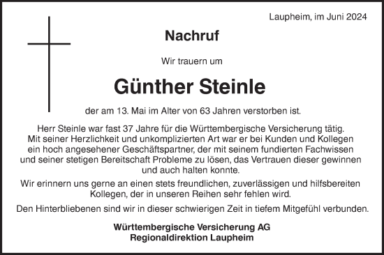 Traueranzeige von Günther Steinle von SÜDWEST PRESSE Ausgabe Ulm/Neu-Ulm