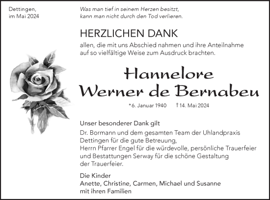 Traueranzeige von Hannelore Werner de Bernabeu von Alb-Bote/Metzinger-Uracher Volksblatt
